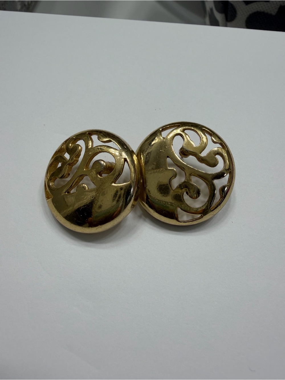 Gold Tone Filigree Button Earrings - Women's Jewelry